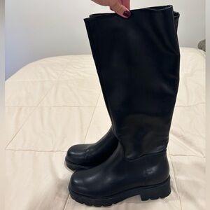 Nine west high black leather boots. 9.5